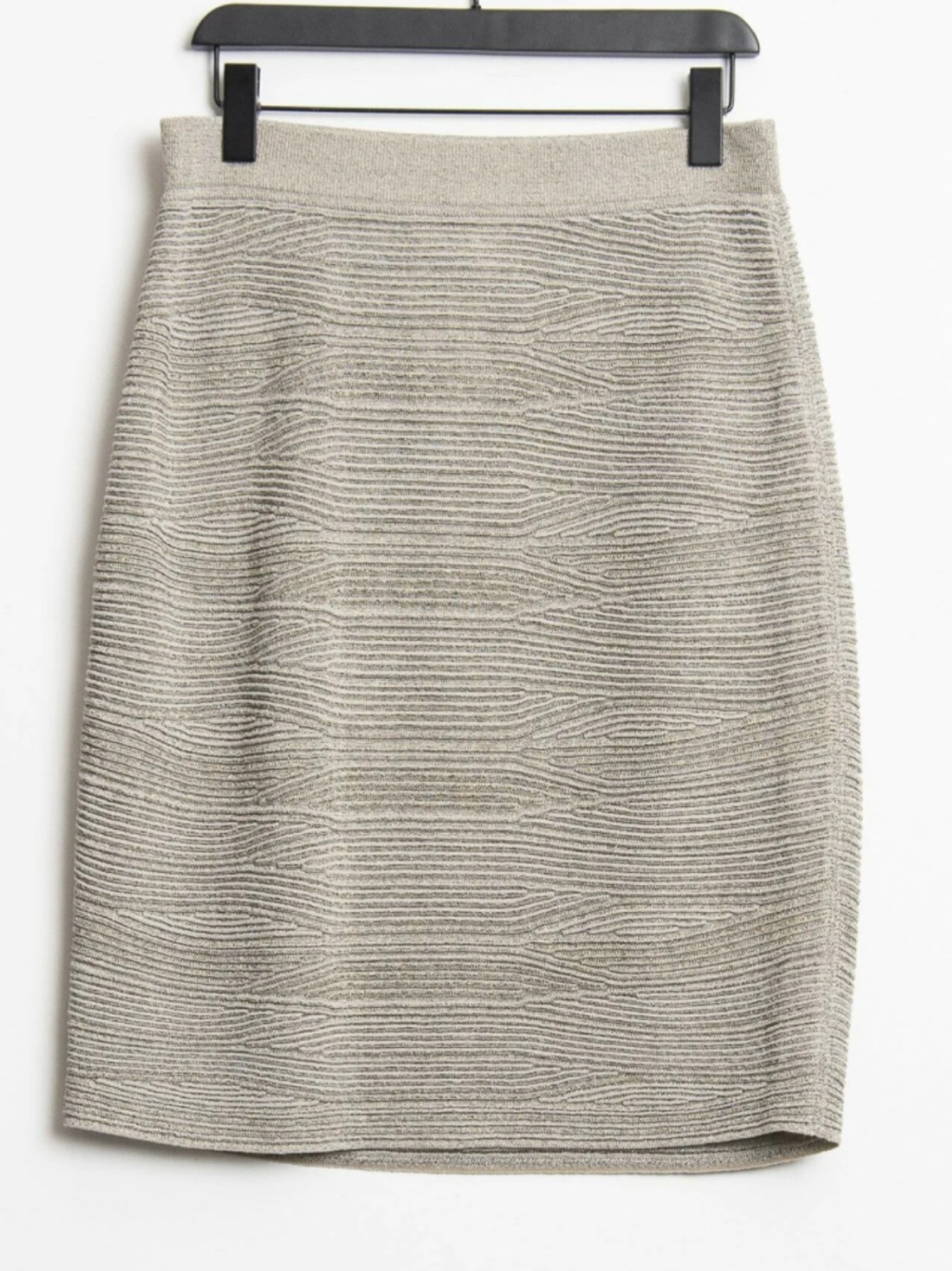 Escada Textured Metallic Gold Wool Blend Pencil Skirt Cream/Gold Medium